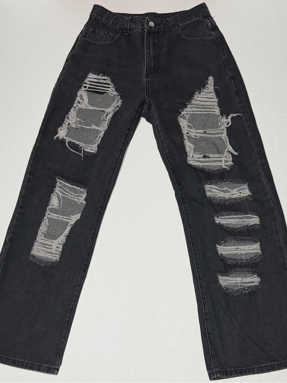 Black Distressed Womens wide leg Jeans